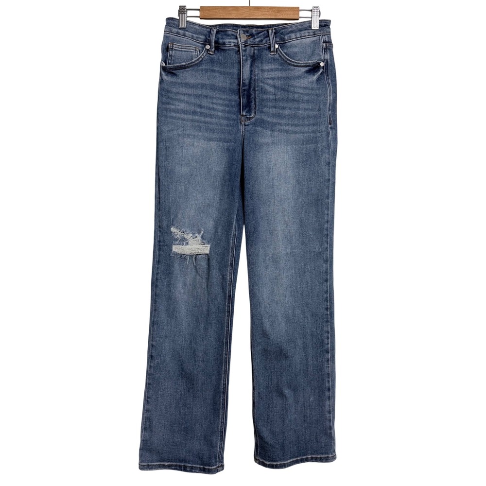 Judy Blue 90's Straight Fit High‎ Rise Distressed Jeans Medium Wash 11/30